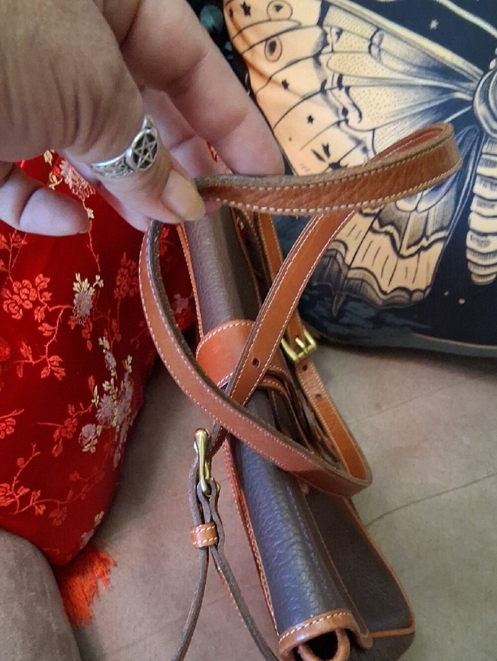 Dooney & Bourke Dark Brown Pebbled All WeatherLeather Crossbody with Cognac Trim - Picture 12 of 12